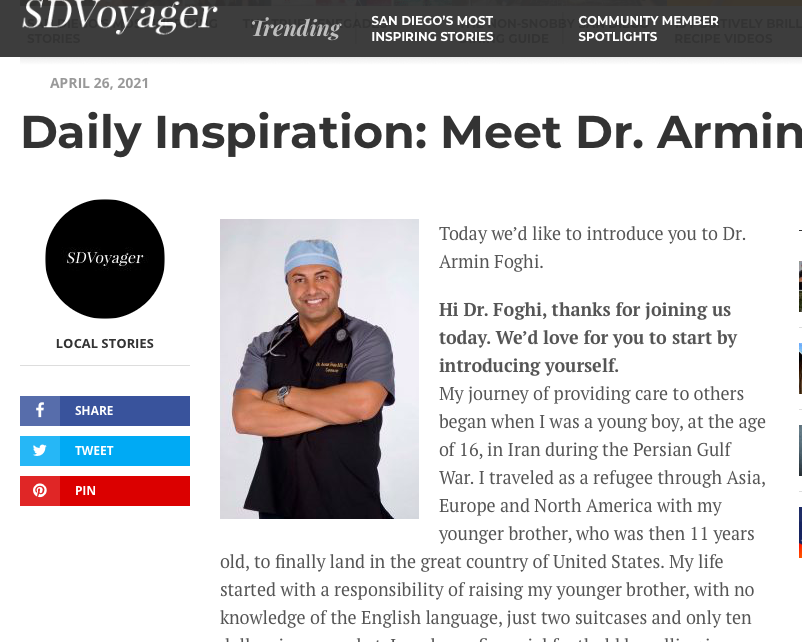 Dr. Foghi In San Diego Voyager Magazine