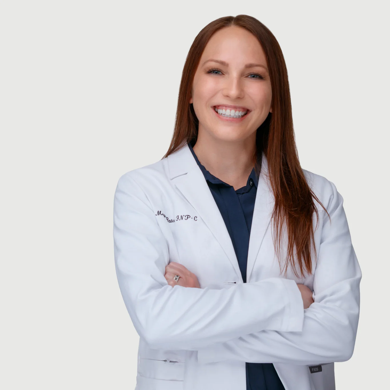 megan bates, msn, rn, fnp c in lab coat