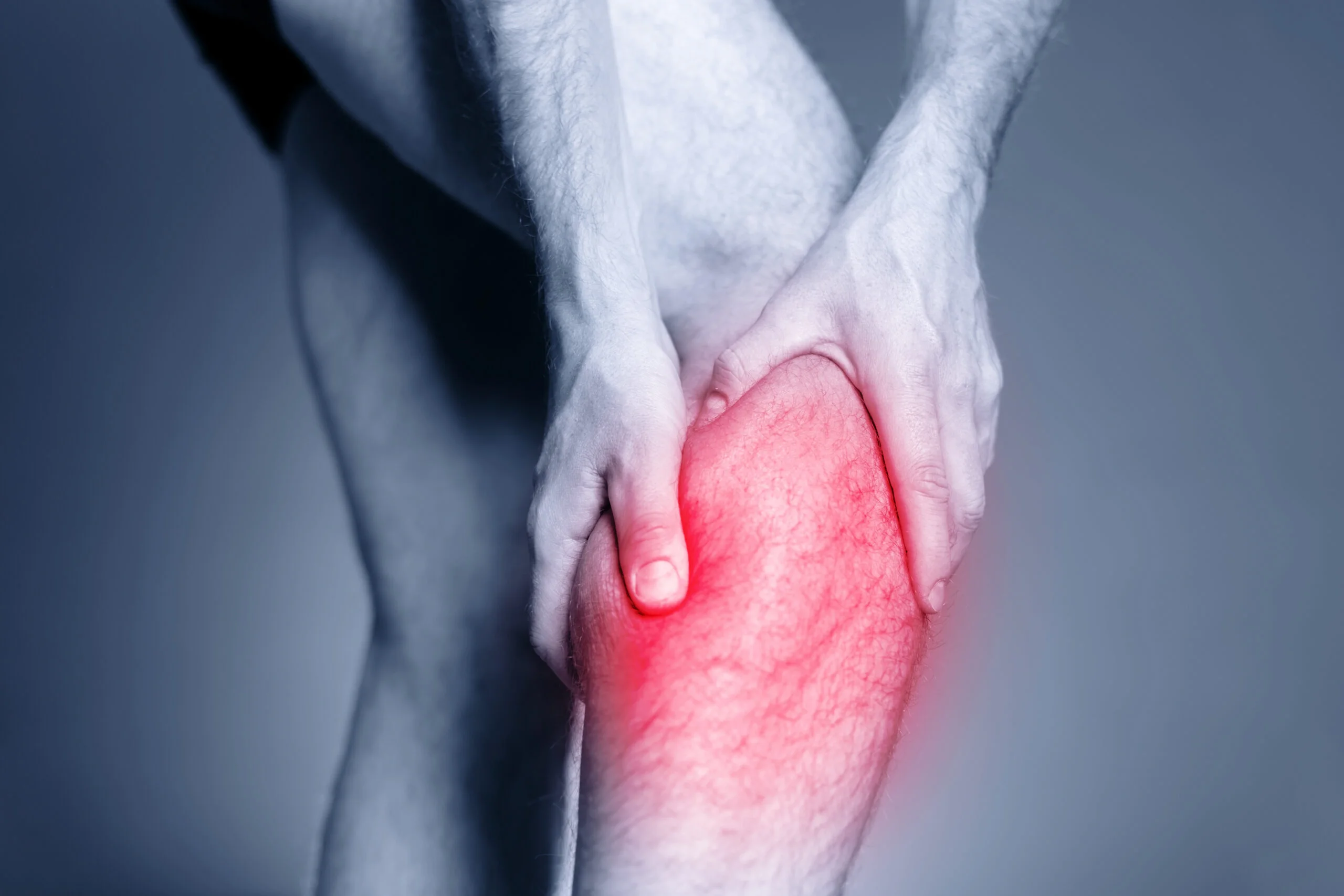 shows calf pain in red on photo of leg